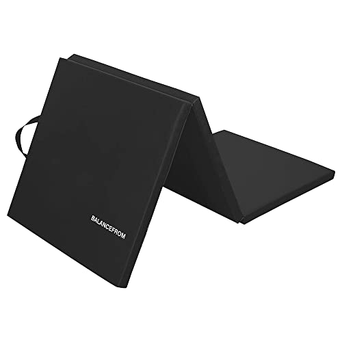 3-Panel Folding Gymnastics Mat - 6x2 Feet, 1.5-Inch Thick - Black