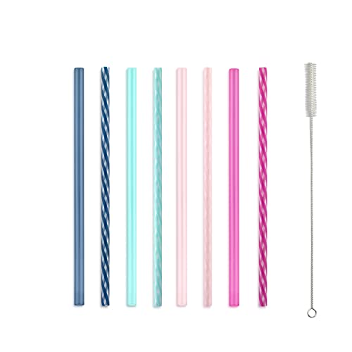 Reusable Plastic Straws Set - 8 BPA-Free Straws with Cleaner, Rosewater