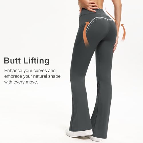Women's Flare Leggings Yoga Pants with Pockets - 3 Pack, Large/Multi
