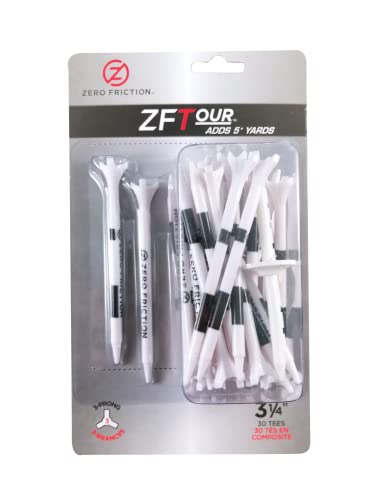 3-1/4-Inch White Zero Friction 3-Prong Golf Tees - 30 Pack