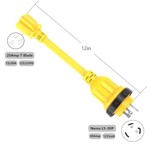 Marine Shore Power Adapter 30A to 20A NEMA L5-30P to 5-15/20R, 6-15/20R, 6-20R, 5-15R