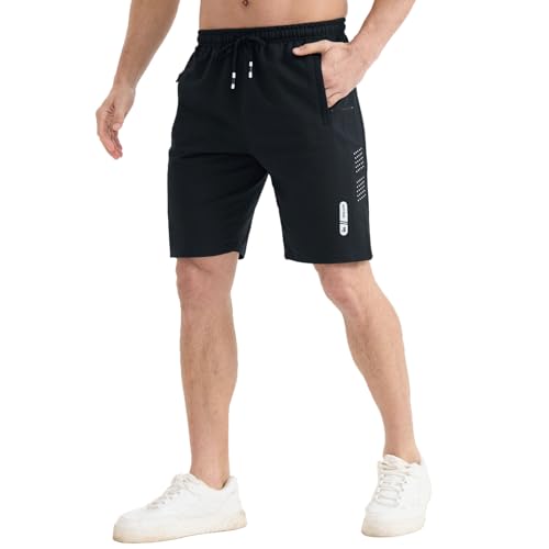 FizzPop Men's Black X-Large Casual Athletic Gym Shorts with Zipper Pockets