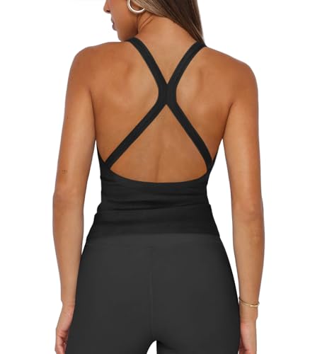 Women's Black Small Racerback Split-Back V-Neck Workout Tank Top