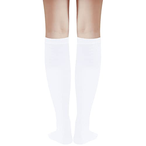 Women's Casual Knee High Socks - Striped Athletic Tube Socks - White