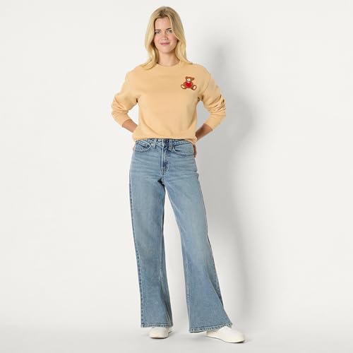 Relaxed Fit Women's Drop Shoulder Crewneck Sweatshirt - Light Camel, X-Large