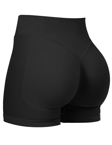 High Waisted Seamless Scrunch Butt Workout Shorts - Black, Small
