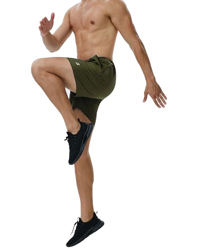Men's 5-Inch Quick Dry Running Shorts with Pockets - 3X-Large Olive Green
