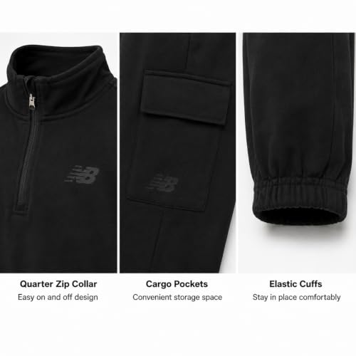 New Balance Boys 2-Piece Tech Fleece Quarter Zip & Jogger Sweatpants – Deep Black 12