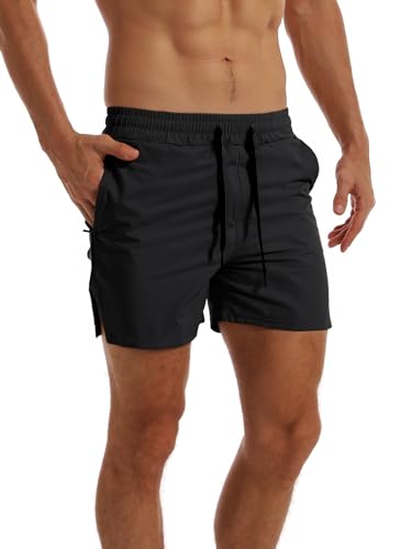 Flyfirefly Men's Quick Dry Gym Workout Shorts with Towel Loop - Lightweight Athletic Running Shorts