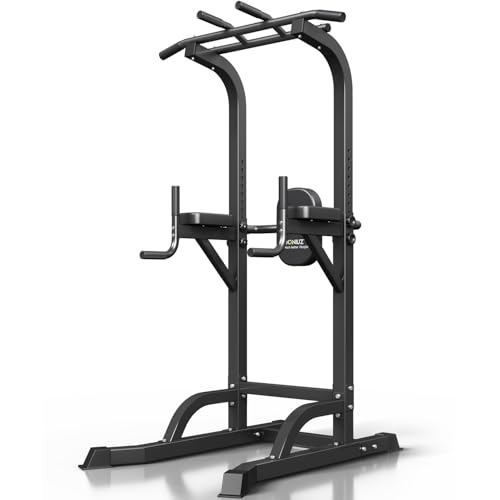 Adjustable Power Tower Pull Up Bar & Dip Station - Black-02