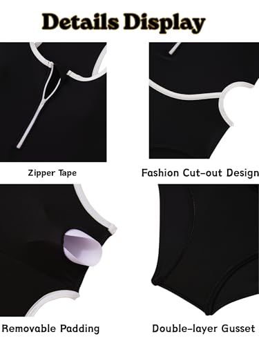 Girls Color-Block One Piece Swimsuit with Zipper & Cutout Back - Sizes 9-16