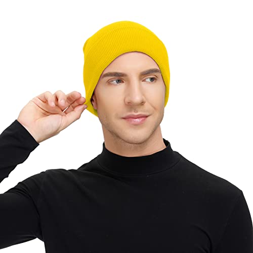 Smile Face Beanie Hat for Men & Women - Soft Knit Yellow