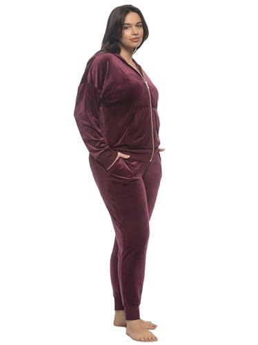 Felina Womens Velour Zip Hoodie & Jogger Set Large Fig Lounge Tracksuit