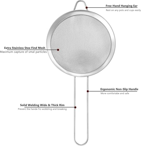 3.35-Inch Fine Mesh Kitchen Strainer - Stainless Steel Mini Sieve