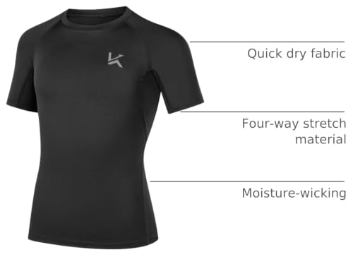 Boys Compression T-Shirt - Short Sleeve Athletic Undershirt, Medium/Black