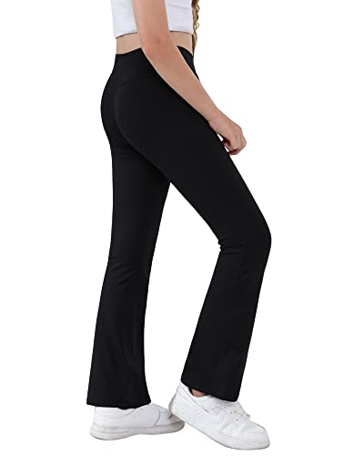 Girls High Waist Flare Yoga Pants - Black, 13-14 Years