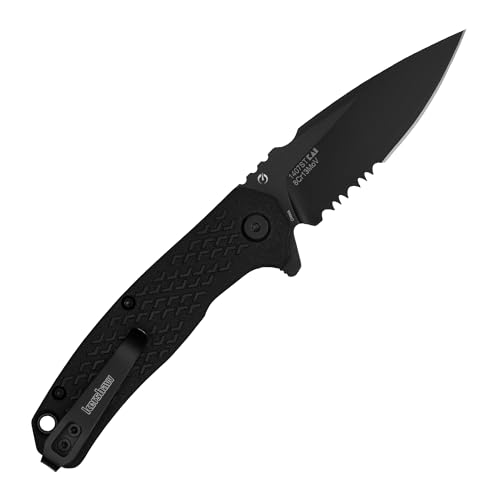 Kershaw Conduit Pocket Knife, All-Black, 2.9 Inch Stainless Steel Partially Serrated Spear Point Blade, EDC with Assisted Opening, Reversible Pocketclip Everyday Carry Pocket Knife for Men and Women