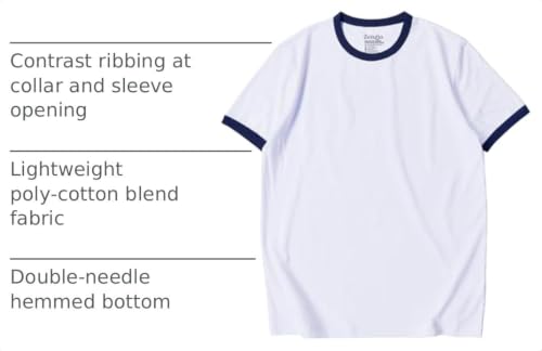 Zengjo Men's Ringer T-Shirt Crewneck Athletic Short Sleeve Sport Tee - Medium White/Navy