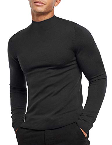 Men's Lightweight Long Sleeve Mock Turtleneck Pullover - Black, Medium