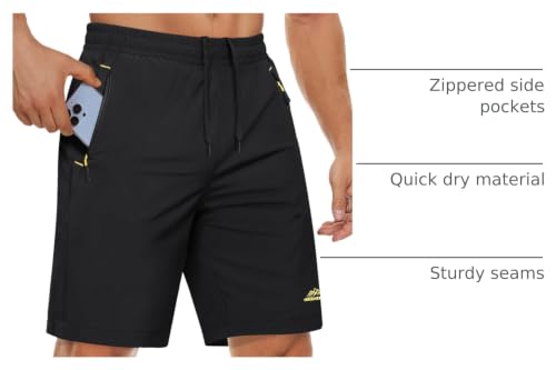 MAGCOMSEN Men's 9" Workout Shorts Black 36 - Quick Dry, Lightweight Athletic Hiking Shorts with 3 Pockets