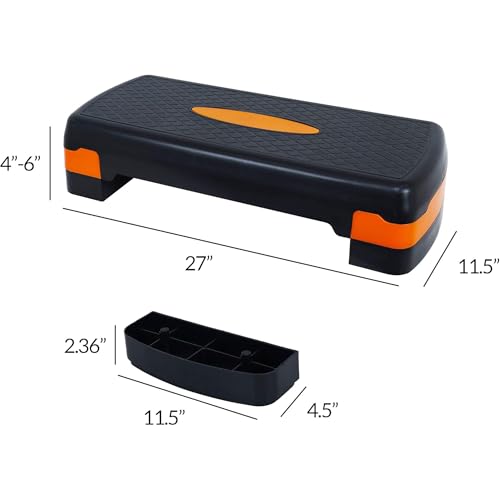 Aerobic Step Platform Trainer with Adjustable Risers - Black/Orange
