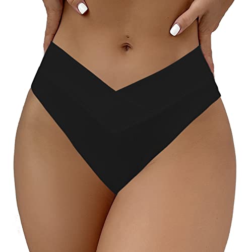 SherryDC Women’s V-Cut High-Waisted Bikini Bottoms – Large 824 Black