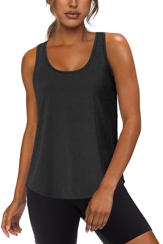 Women's Workout Tank Top - Sleeveless Racerback for Gym & Yoga - Black, Large