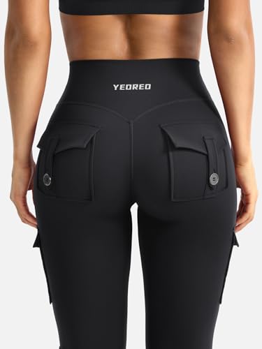 High Waisted Scrunch Flare Leggings with Cargo Pockets - Soft & Comfortable