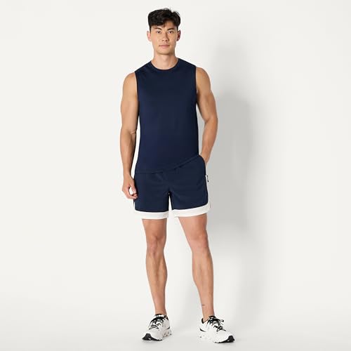 Men's Stretch Contrast Gym Training Shorts - 6" Inseam, Medium Navy/White