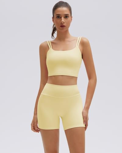 SUUKSESS Women's 2-Piece Workout Set Pale Yellow Medium - Cami & Bike Shorts