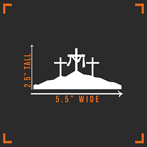 Three Crosses Vinyl Decal Sticker - White, 5.5" x 2.5"