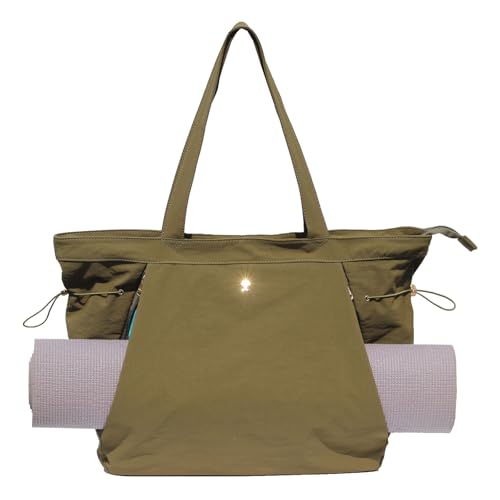Yoga Tote Bag for Women - Nylon Dark Green Drawstring Carryall