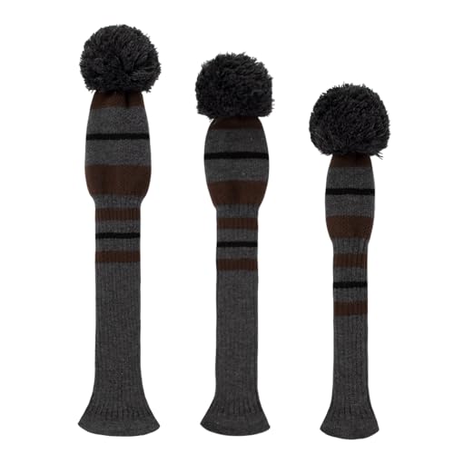 Scott Edward Knitted Golf Club Headcovers Set of 3 Grey Black Brown Stripes – Driver, Fairway, Hybrid