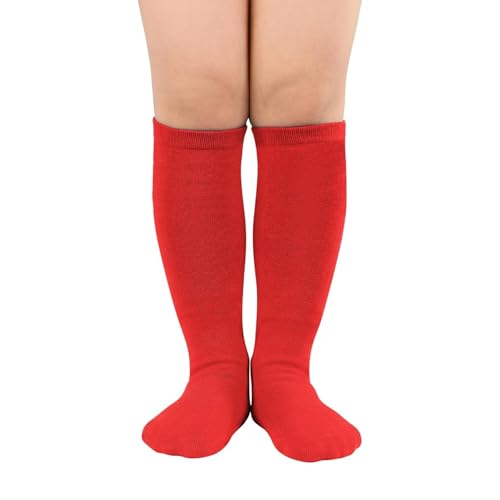 Toddler Soccer Socks - Breathable Athletic Knee High Socks - Red (4-6 Years)