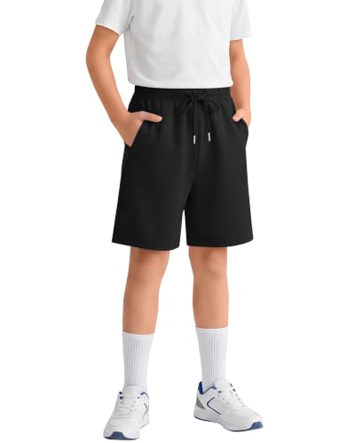 Boys Baggy Long Sports Shorts - Black, 13-14 Years