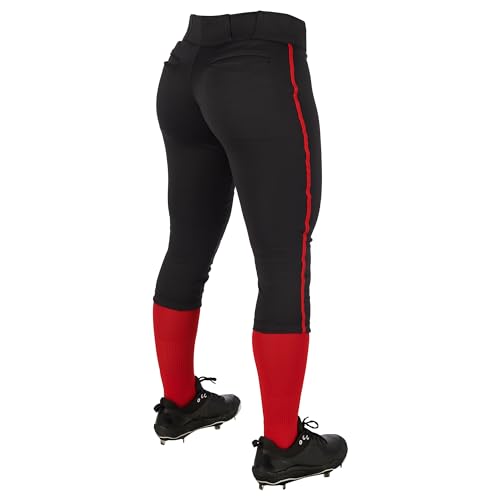 Champro Girls Tournament Softball Pants Large Black with Scarlet Pipe