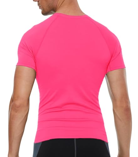 Men's Short Sleeve Compression Shirt - Moisture-Wicking Gym Top - Rose, XXL