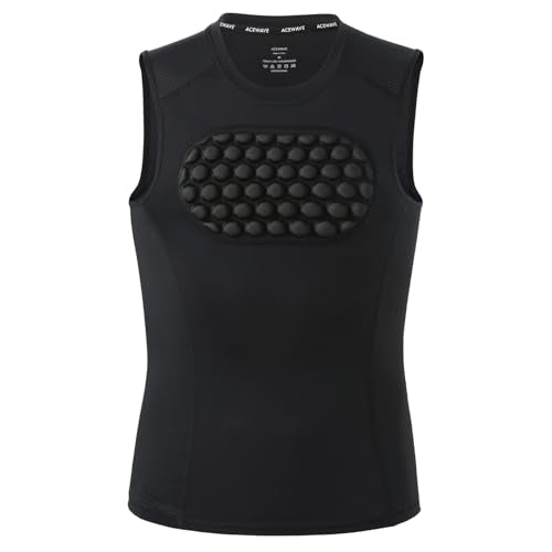 ACEWAVE Youth Baseball Chest Protector Black Large EVA Padding Compression Shirt for Softball & Football