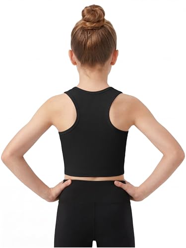 Girls Athletic Ribbed Tank Top - Casual Sleeveless Crop Black, 13-14 Years