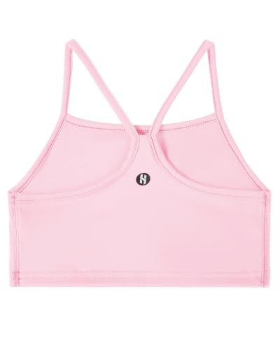 Girls Spaghetti Strap Sports Bra - Y Back Racerback Crop Top - Pink (9-10 Years)
