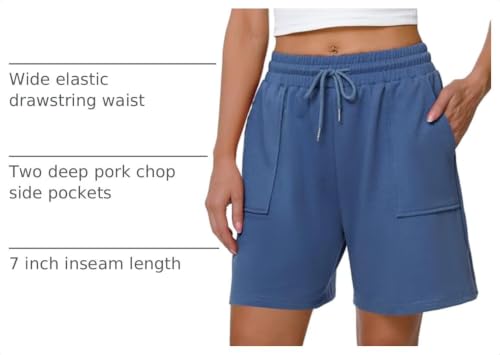 Cowasto Womens High Waisted Sweat Shorts Bermuda with Pockets Drawstring Blue (1-Pack, Med)
