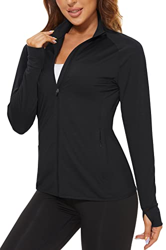 Lightweight Women's Athletic Jacket - UPF 50+ Long Sleeve - X-Large Black