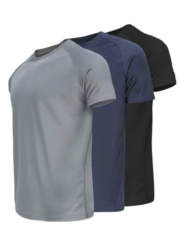 Men's Short Sleeve Quick Dry Athletic T-Shirt - Small Black/Navy/Grey
