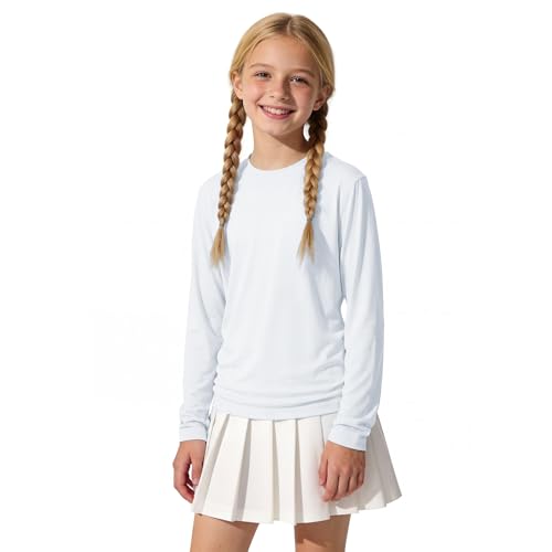 Girls Long Sleeve Rash Guard Swim Shirt - White, 10-12 Years, UPF 50+