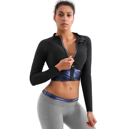 WIXIDOJI Black Large Sauna Suit for Women, Sweat Slimming Body Shaper, Workout Top