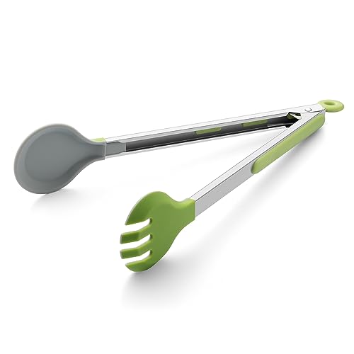 12 Inch Stainless Steel Kitchen Tongs with Silicone Tips - Green