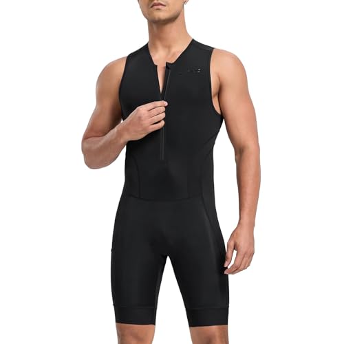 Men's Sleeveless Triathlon Suit - Quick-Dry Padded Skinsuit with Pockets