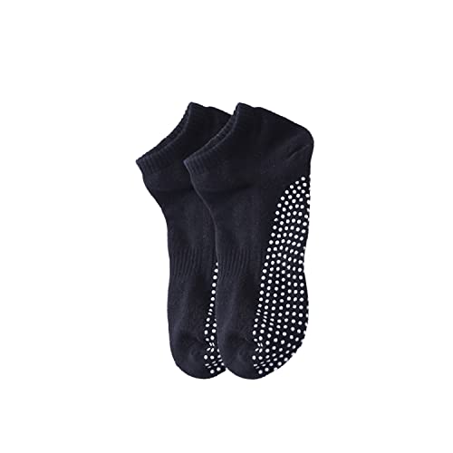 Non-Slip Cotton Ankle Socks for Yoga & Pilates - Black, One Size