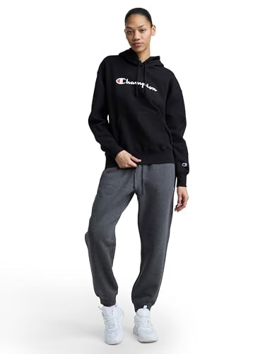 Champion Women's Pullover Fleece Hoodie Small Original Black Midweight Loose Fit