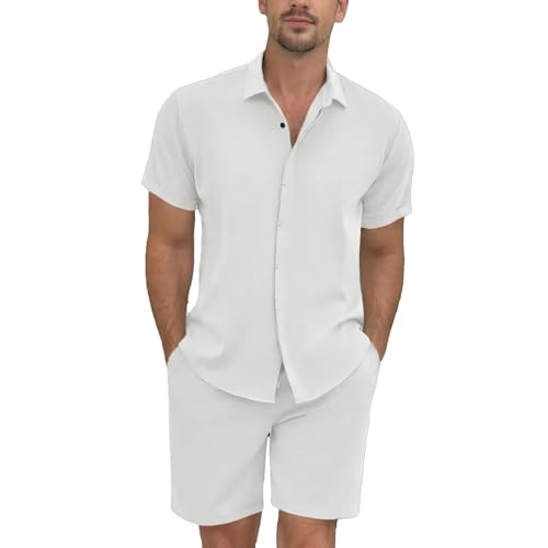 Lfggick Men's White 2-Piece Summer Beach Outfit Set XX-Large
